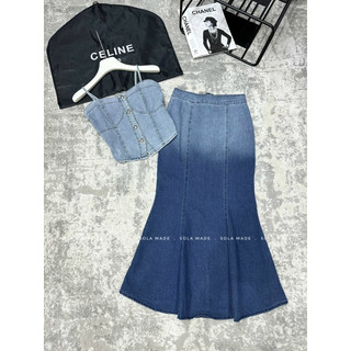 bán sỉ SET JEAN 2 DÂY CHÂN VÁY ĐUÔI CÁ