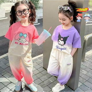 Set bộ thun cotton in Kuromi, melody phối quần dài cho bé gái