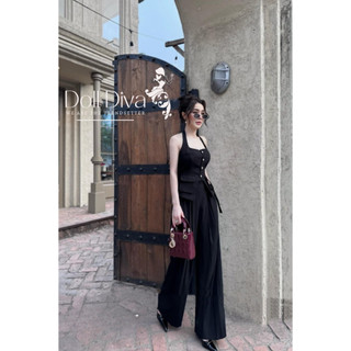 S70 Set Jump Áo 2 Dây Cổ Vuông Đính Cúc Ngọc Phối Túi Mix Quần Ống Suông Sang Chảnh Doll Diva