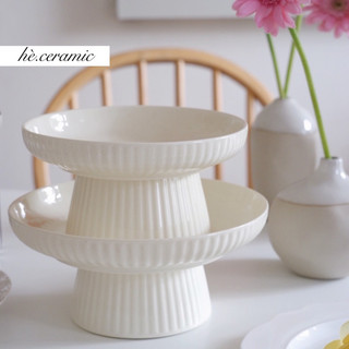 Hè.ceramic / kệ gốm sứ đựng trái cây, kệ gốm sứ đựng bánh màu be.