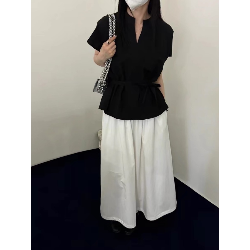 áo sơ mi nữ cộc tay Lovito thiết kế cổ đứng,  áo sơ mi nữ trơn kèm dây thắt nơ, áo cốc tay nữ cổ tàu