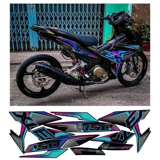 Tem exciter 150 EXC đen xanh hồng