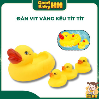 Đàn vịt vàng thả chậu nước tắm cho bé kêu tít tít