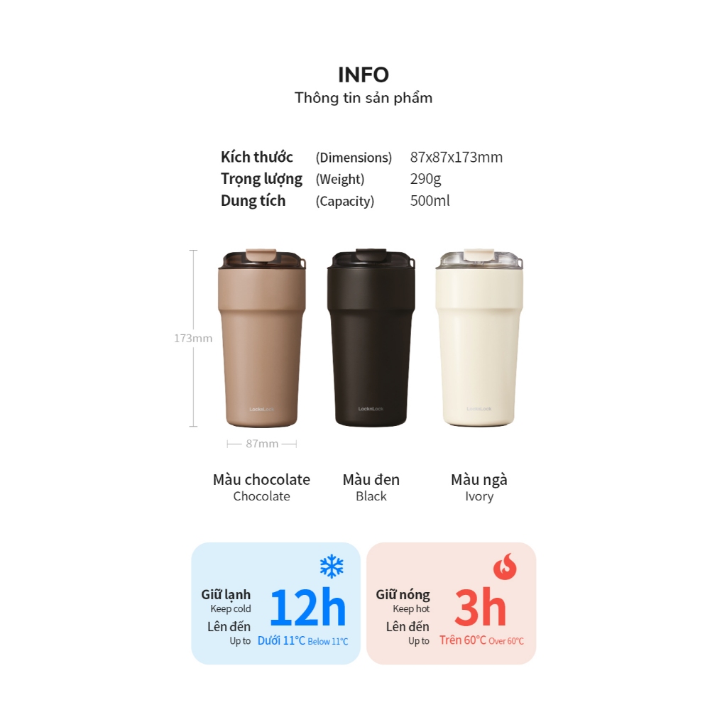Ly Giữ Nhiệt LocknLock 500ML, Bình Giữ Nhiệt Cao Cấp Nhỏ Chính Hãng Có Dây Đeo LHC4357 - T2C Mall | BigBuy360 - bigbuy360.vn