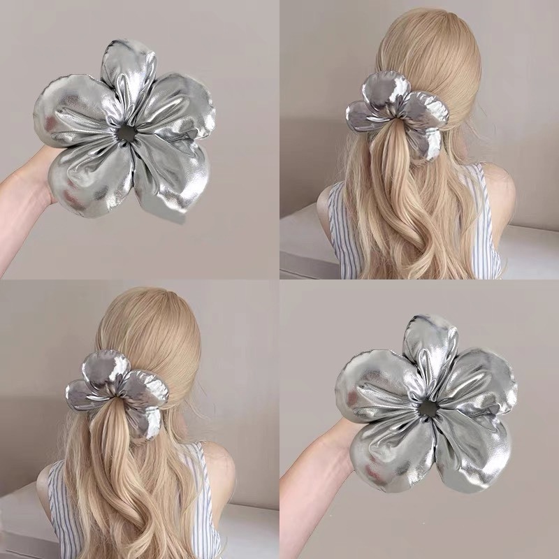 LINH TUXEDO - DÂY CỘT TÓC - SCRUNCHIES HOA BẠC LẤP LÁNH