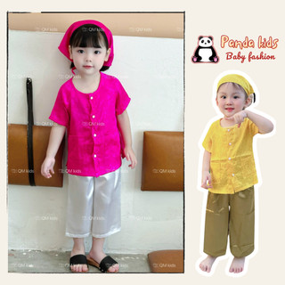 Bộ quần áo bà ba lụa kèm khăn mềm mịn cho bé gái 8-18kg, bộ bà ba hoa nhí cho bé chơi trung thu, tết