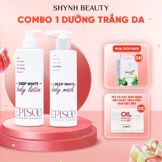 Combo 1 dưỡng trắng da Body Episoo Deep White Body Mask và Deep White Body Lotion 200ml