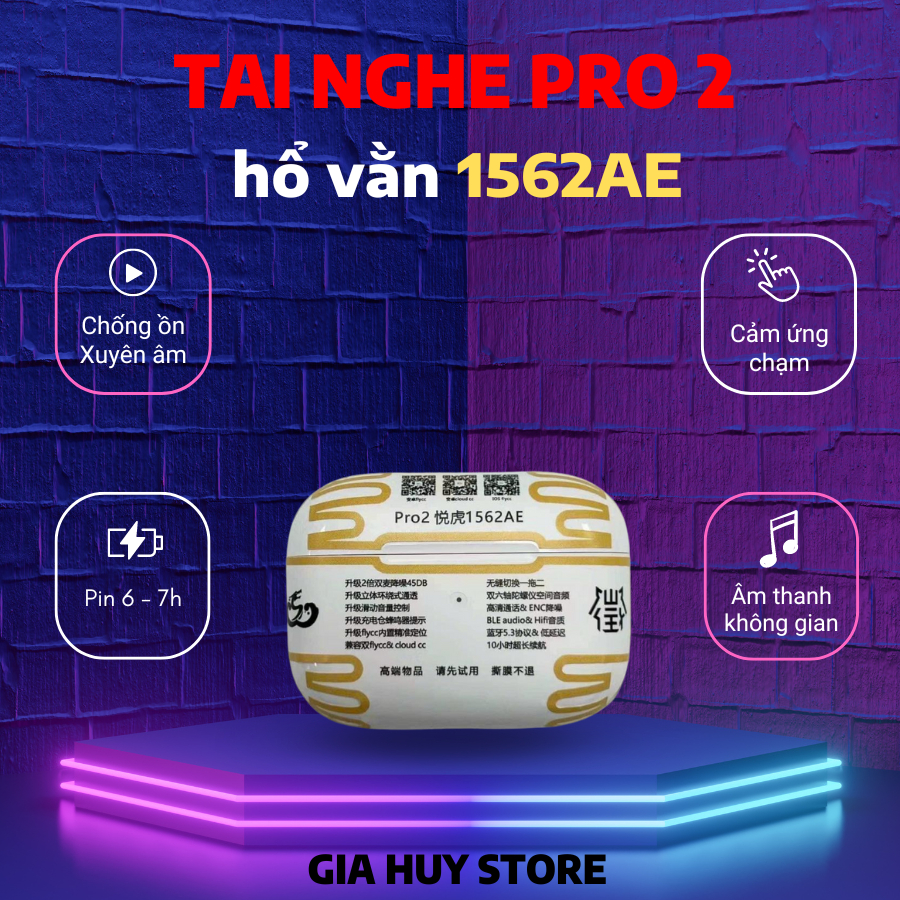 Tai nghe bluetooth PRO 2 hổ vằn 1562AE phiên bản mới ƞhất chân sạc Type C siêu chống ồn - âm thanh v