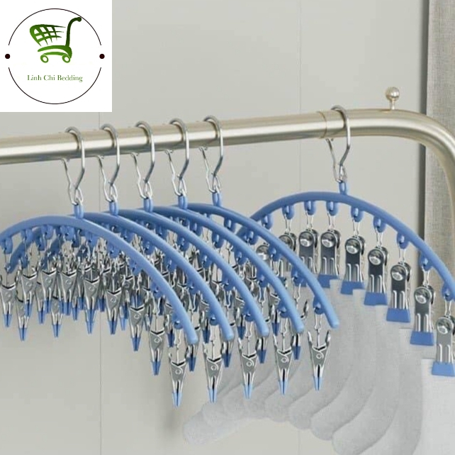 Móc Kẹp Treo Quần Áo Chống Trượt Chống Gió Đa Năng Có 10 Kẹp Bằng Thép - giao mầu ngẫu nhiên