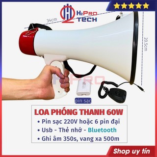 Loa phóng thanh cầm tay công suất lớn 60w ghi âm, bluetooth, pin sạc, loa bán hàng rong - h2pro tech
