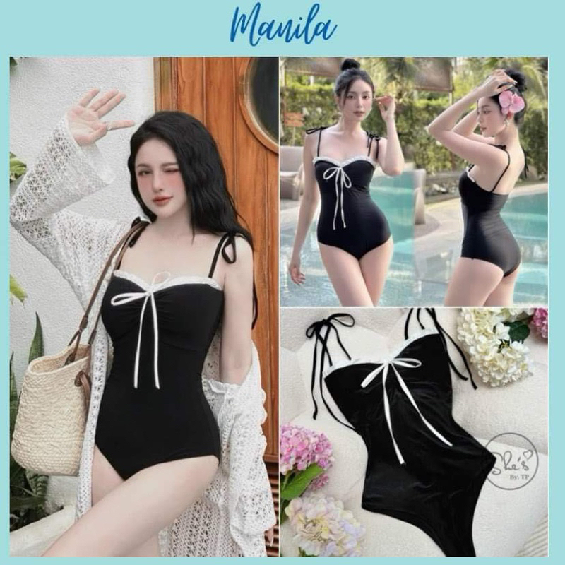 Jumpsuit nữ đi biển,Set bikini bodysuit màu đen 2 dây viền bèo trắng CÓ ÁO KHOÁC CHOÀNG ren lưới siêu hot tôn dáng sexy | BigBuy360 - bigbuy360.vn