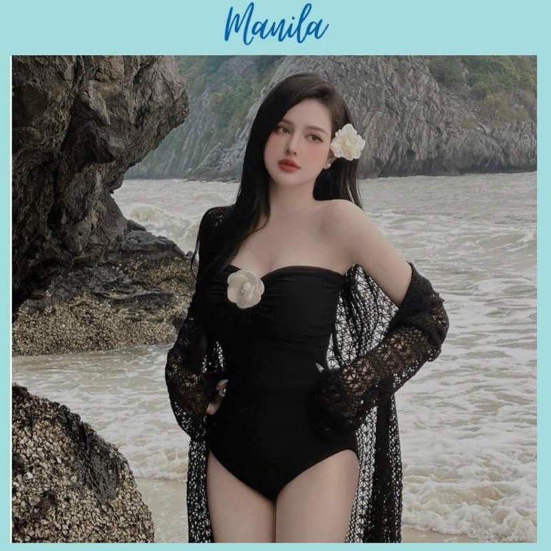 Jumpsuit nữ đi biển,Set bikini bodysuit màu đen 2 dây viền bèo trắng CÓ ÁO KHOÁC CHOÀNG ren lưới siêu hot tôn dáng sexy | BigBuy360 - bigbuy360.vn