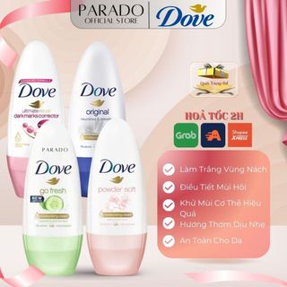 Lăn khử mùi dove 40ml dưỡng da sáng mịn hương dịu nhẹ go fresh hương dưa leo & trà xanh powder soft 40ml