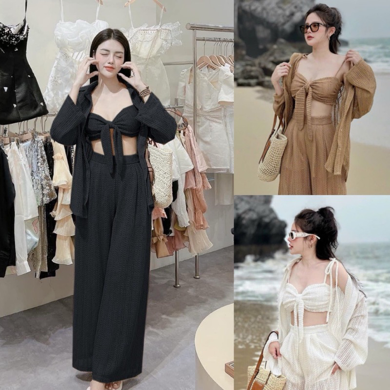 Sét đồ bơi 3 Món Đi Biển Ren Có Lót Áo Nơ Sét Đi Biển Siêu Sang Chảnh có đủ size S,M,L | BigBuy360 - bigbuy360.vn