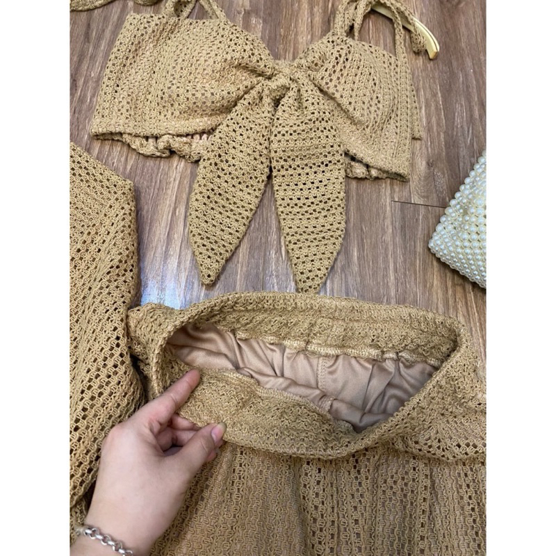 Sét đồ bơi 3 Món Đi Biển Ren Có Lót Áo Nơ Sét Đi Biển Siêu Sang Chảnh có đủ size S,M,L | BigBuy360 - bigbuy360.vn