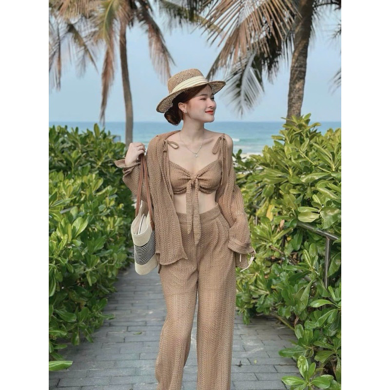 Sét đồ bơi 3 Món Đi Biển Ren Có Lót Áo Nơ Sét Đi Biển Siêu Sang Chảnh có đủ size S,M,L | BigBuy360 - bigbuy360.vn