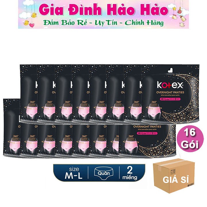 Thùng 16 Gói BVS Băng vệ sinh Kotex Ban đêm Dạng quần khô thoáng x Gói 2 Chiếc