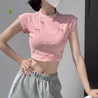 Áo kiểu tay ngắn đính nơ xinh phong cách dễ thương