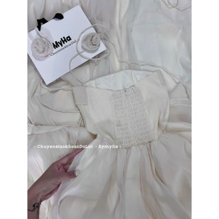 Đầm váy dự tiệc thời trang nữ chất voan tơ nến cao cấp 2 dây cổ có mút ngực, váy xoè 2 lớp maxi màu trắng.