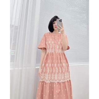 Đầm maxi linen coton thêu hoa
