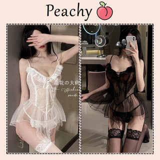 Váy ngủ 2 dây ren xuyên thấu siêu xinh gợi cảm đầm tiểu thư dáng xòe đuôi cá đen trắng quyến rũ dễ thương PEACHY P147