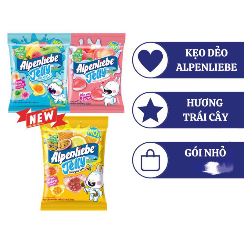 COMBO 5 GÓI KẸO DẺO ALPENLIEBE JELLY 24G BIỂN XANH LONG LANH/ TIM ĐÀO NGỌT NGÀO/ ONG ÓNG ÁNH/KẸO DẺO