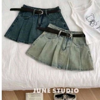 Chân váy jeans xòe kèm đai hàng QCL1
