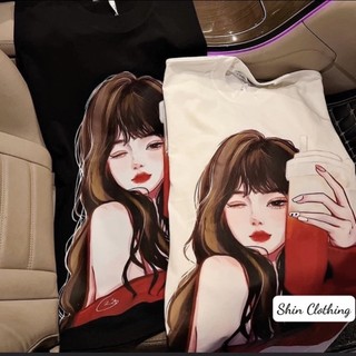 Áo thun tay lỡ Cô Gái Áo Đỏ Ly Nước unisex form rộng ulzzang phong cách hàn quốc 2024