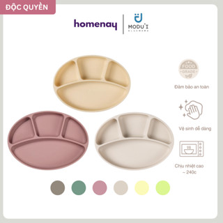 Khay Ăn Dặm BLW Silicon bạch kim cao cấp Modu'i Bluemama Chính Hãng HQ- 4 ngăn Đế Hít, Kháng Khuẩn