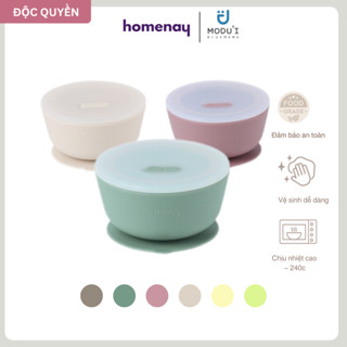 Bát Ăn Dặm BLW Silicon bạch kim cao cấp Modu'i Bluemama Chính Hãng có Nắp với Đế Hít Chống Trượt