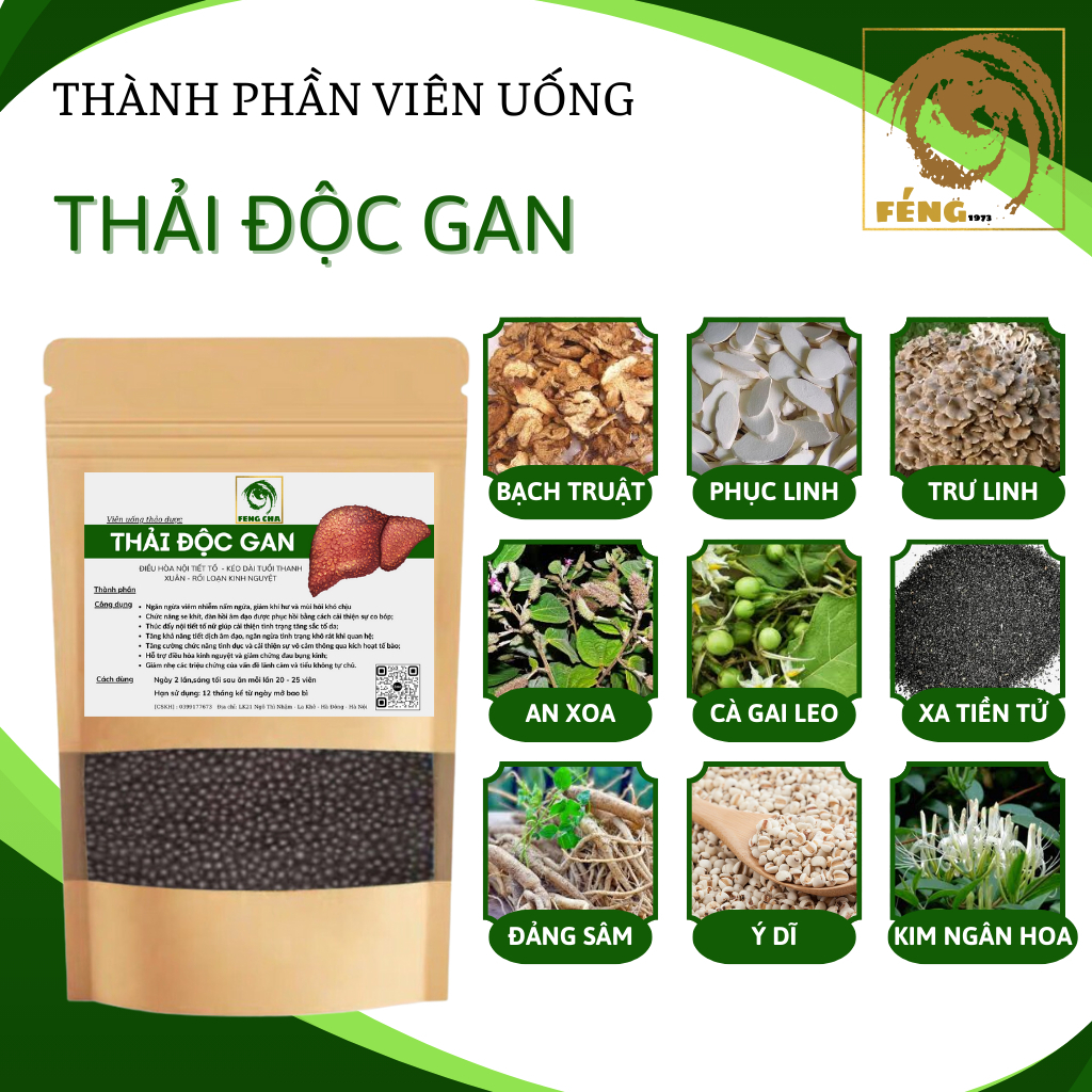 [Lá gan khỏe] Viên uống giải độc gan Fengcha đào thải nhanh các tế bào gan đã bị hư hại, tăng sinh tế bào mới bịch 450v