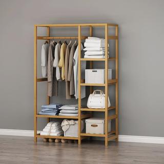 Tủ treo quần áo 2 khoang 2 tầng, kệ treo quần áo gỗ thông không mối mọt