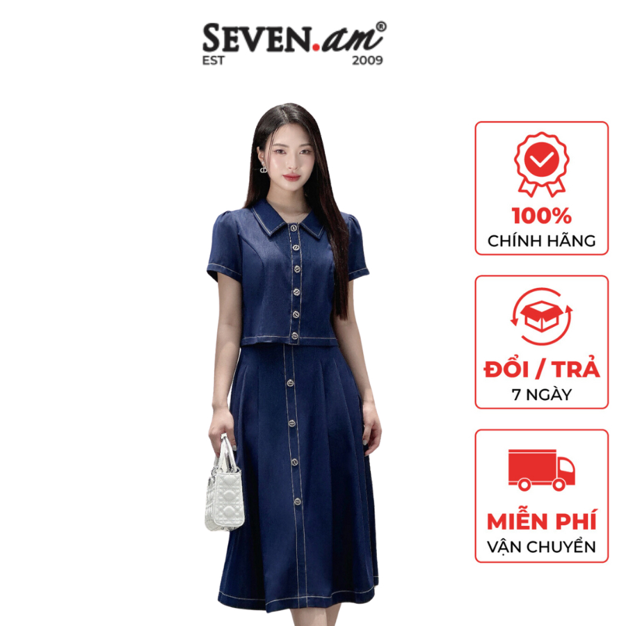 Áo sơ mi kiểu lụa bò dáng lửng basic thời trang nữ Seven.AM OA0181I