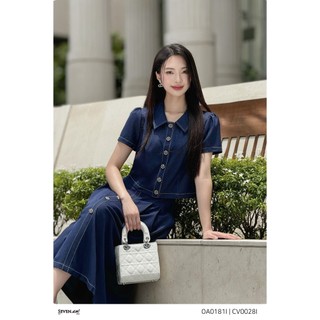 Áo sơ mi kiểu lụa bò dáng lửng basic thời trang nữ Seven.AM OA0181I