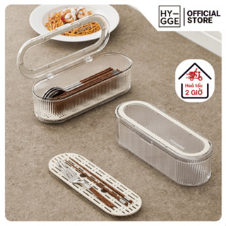 Hộp đựng đũa muỗng có nắp đậy chống bụi kèm rãnh thoát nước để bàn Hygee, khay để thìa dĩa tiện lợi