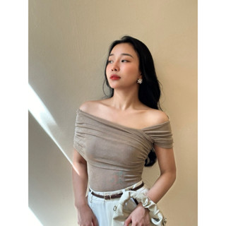 Áo Thun Lệch Vai Ngắn Tay, Áo Mặc Được Nhiều Kiểu, Chất Nhún Nhũ Co Dãn MioLady