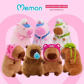 Gấu bông capybara Memon thú nhồi bông capybara nước mũi hồng đeo bóng mặc áo đeo túi rùa