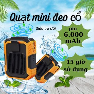 Quạt đeo cổ siêu nhẹ,quạt thắt lưng pin 6000mAh. dùng 15h, kiêm sạc dự phòng