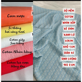 Vải thun Cotton , cotton Nhún - Cotton lụa , cotton 100 Hàn Quốc Vải mềm co giãn đàn hồi mạnh. may váy áo kiểu bồng