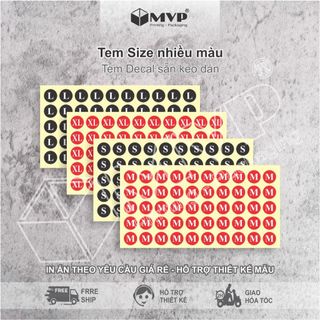Nhãn dán size quần áo nhiều màu, size xs, s, m, l, xl, xxl, nhãn dán decal hình tròn nhiều size