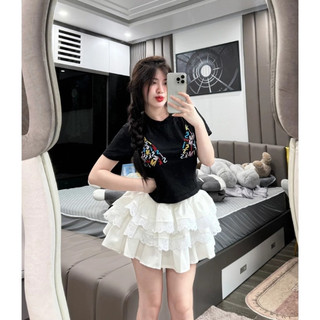 (SHOP BIGSIZE NỮ 50KG ĐẾN 90KG) váy lẻ bèo nhiều tầng phối ren