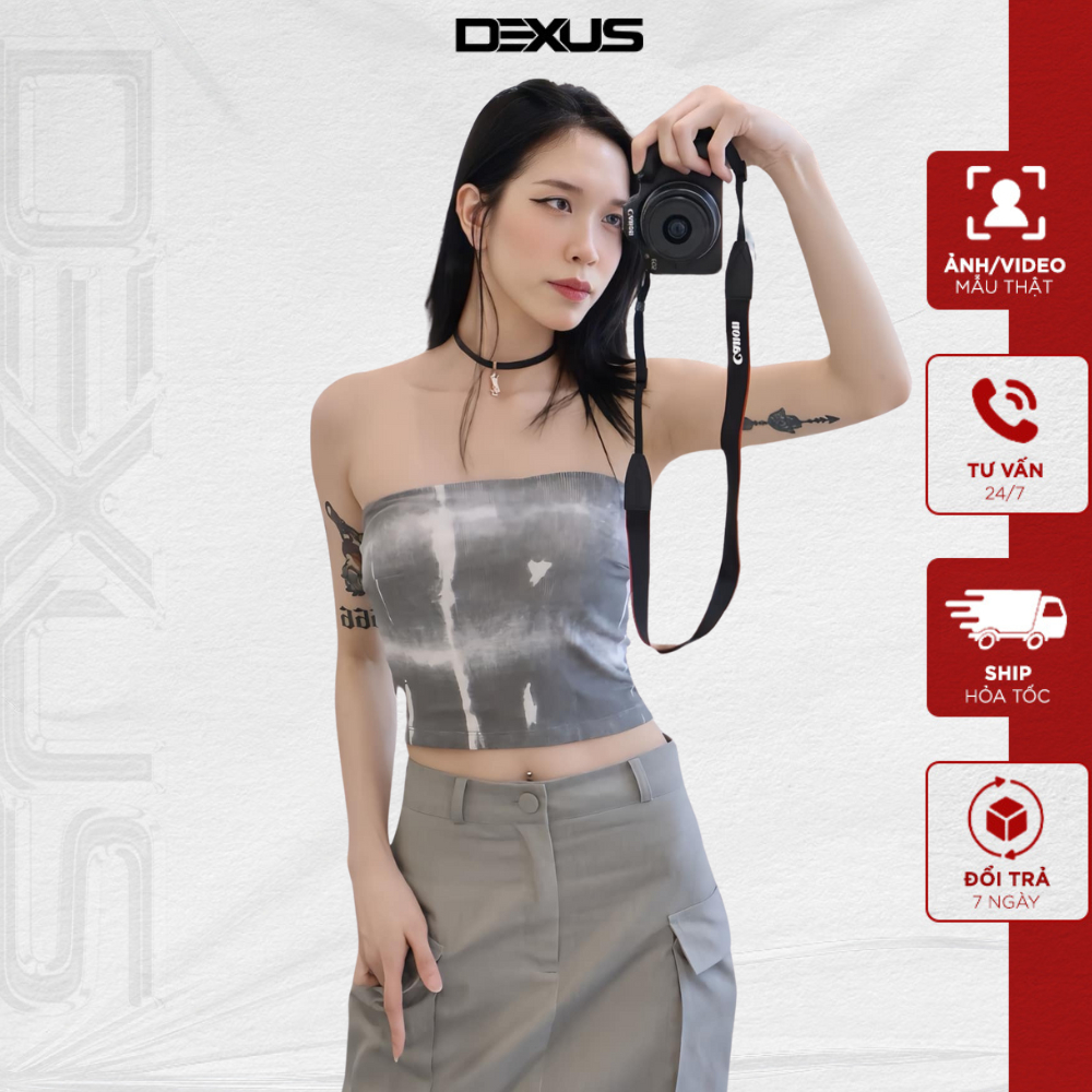 Áo quây sát nách nữ 𝐃𝐗 𝐃𝐄𝐗𝐔𝐒 màu xám loang cá tính VIVIAN TOP_DXA70878