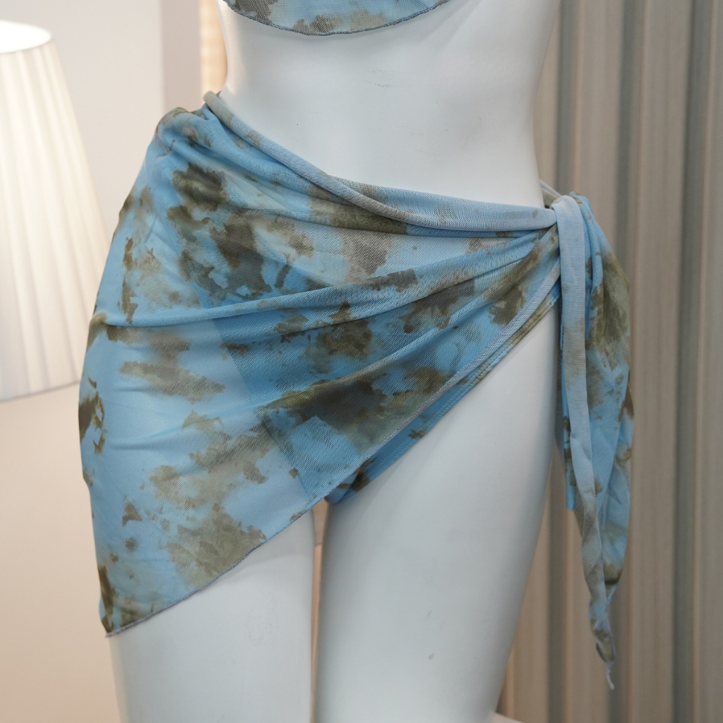 Bikini 3 chi tiết đi biển loang xanh CỔ ĐỔ sẵn đệm mút, đồ bơi nữ sexy sang chảnh che khuyết điểm cho nữ <55kg - Mã B06 | BigBuy360 - bigbuy360.vn