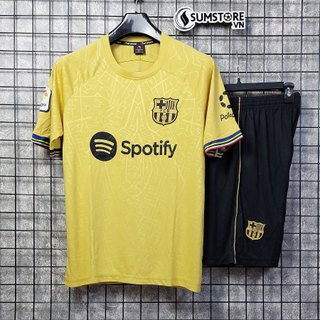 Quần Áo đá bóng CLB Barca mẫu tập màu vàng đồng - Đồ đá banh 2024