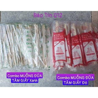 Combo 100 Bộ Đũa Muỗng Tăm Giấy. Nhận đặt bọc giấy theo yêu cầu