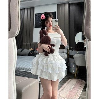 (SHOP BIGSIZE NỮ 50KG ĐẾN 90KG) váy lẻ bèo nhiều tầng phối ren