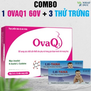 combo OvaQ1 60v + 3 que thử rụng trứng  thực phẩm bảo vệ sức khoẻ - Nhật Đức