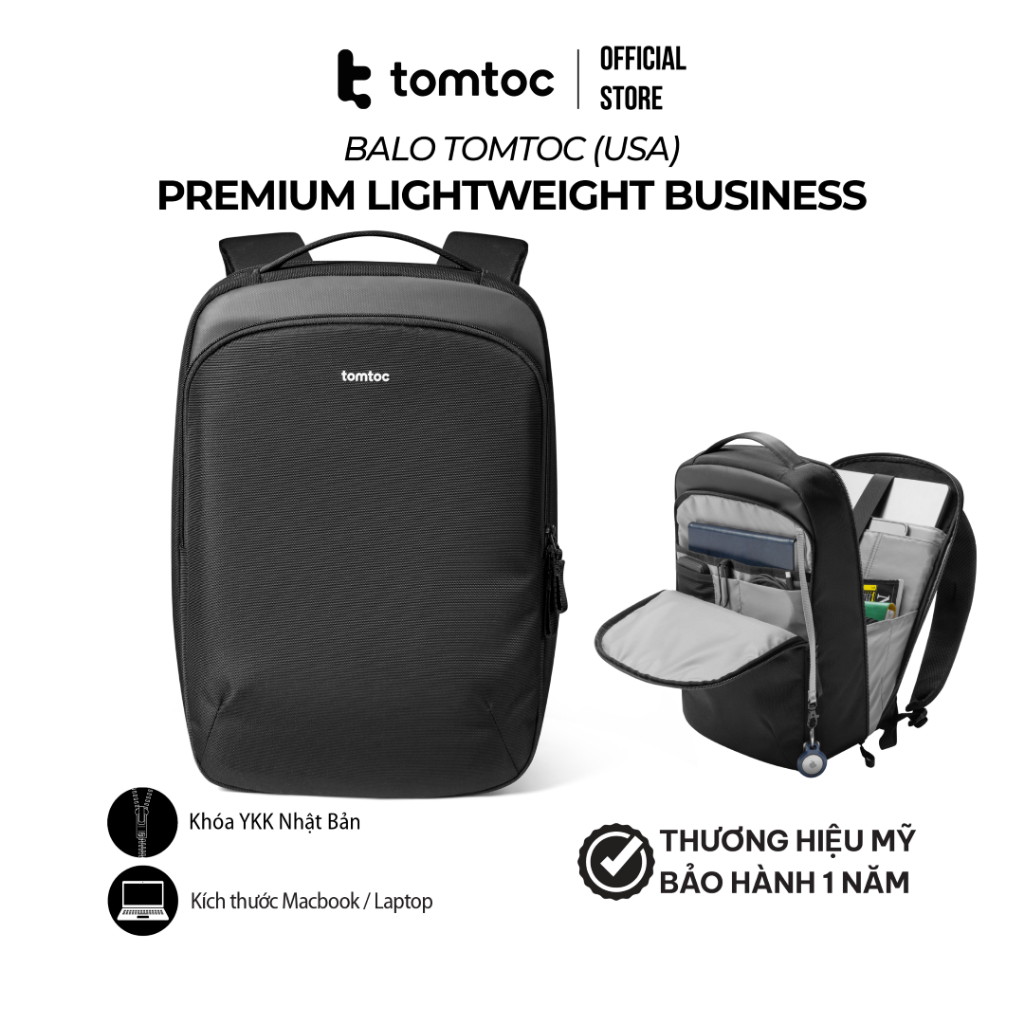 Balo Tomtoc (USA) Exploer- T60 cho Macbook 16/ LAPTOP 16″ 15L BLACK – Hàng chính hãng, dung tích lớn