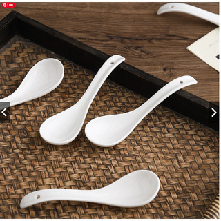 Muỗng gốm sứ trắng ngà - dùng cho nhà hàng, quán ăn, gia đình 4.3x13.8