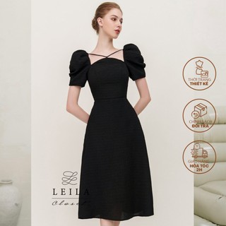 Leila closet | đầm thiết kế yuri form dài cổ yếm đen/kem